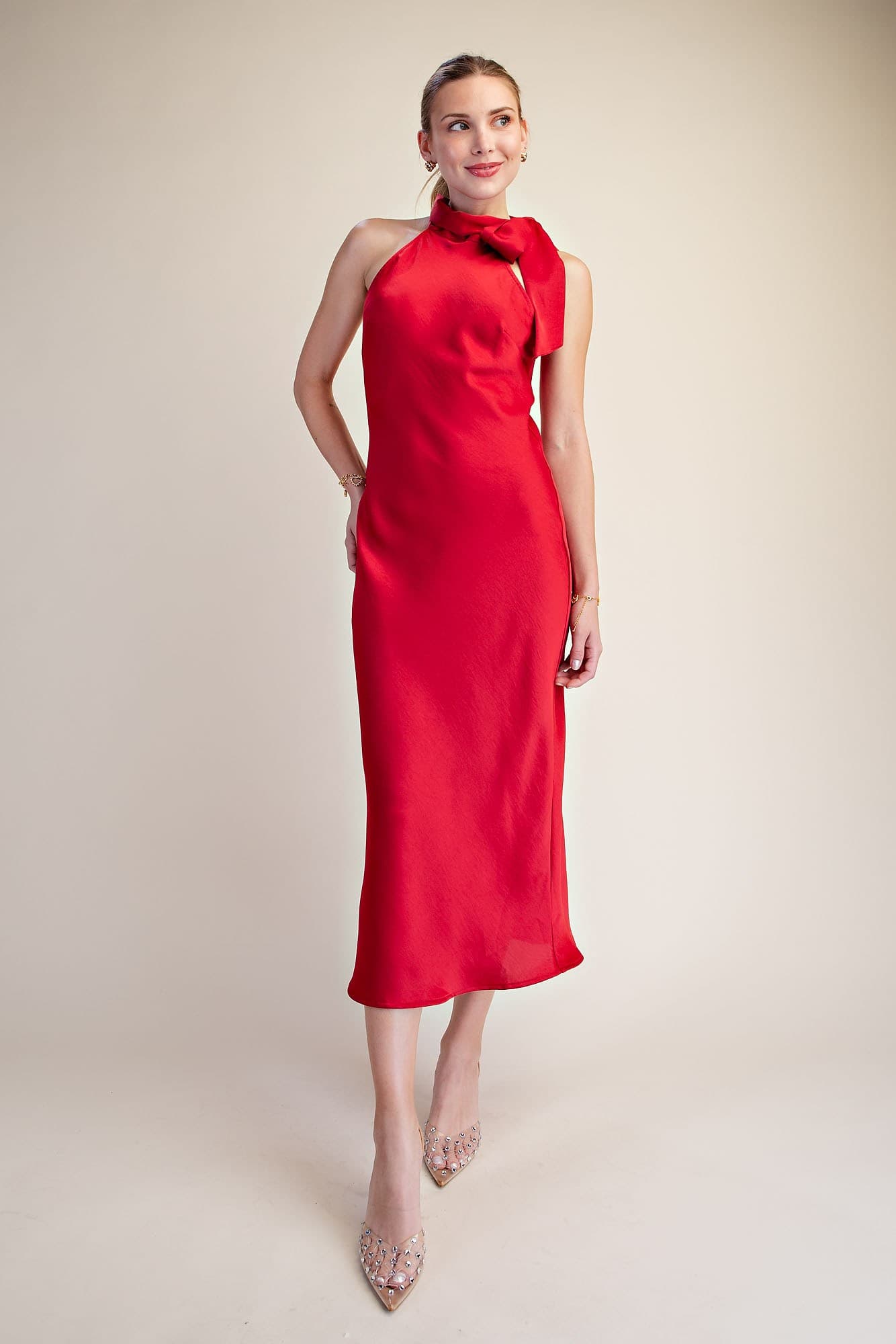 Vestido Satén Cuello Halter